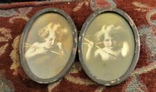Vtg Pair Cupid Awake Pictures Original Metal Oval 4” Frames c 1897 M B Parkinson picture