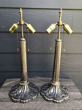 VTG LEVITON Tiffany Style MCM Metal Cast Brass Column Lamps 22” Tall Pair Decor picture
