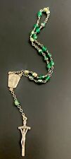 Vintage Catholic Green Iridescent Crystal Chaplet, Silver Tone Crucifix picture