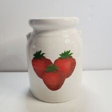 Vintage Mid Century Modern Ceramic Strawberry Utensil Canister picture