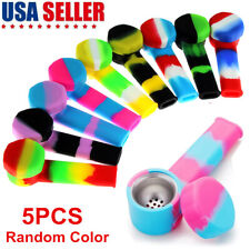 5PCS 3.4'' Mini Silicone Smoking Hand Pipe with Metal Bowl & Cap Lid Pocket Pipe picture
