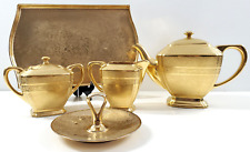 Antique Oremont Bavaria Pickard Porcelain Gold Gilt Tea Sugar Creamer Tray Set picture