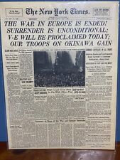 VINTAGE NEWSPAPER HEADLINE~WAR IN EUROPE OVER V-E DAY WWII 1945 GERMAN SURRENDER picture