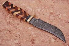 10”Handmade Damascus Steel Fixed Blade w/stained wood & leather sheath picture