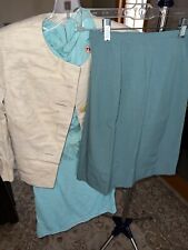 Vtg TWA Flight Attendant Uniform 1960s Aqua Green Skirt Blouse Beige Jacket picture