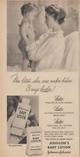 1953 Johnson's Baby Lotion - Young Mother Nightie Holds Child - Print Ad Photo picture