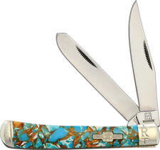 Rough Rider Amber & Turquoise Trapper Stainless Folding Pocket Knife 2001 picture