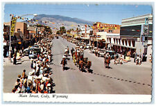 c1950's Main Street Sheridan Avenue Cody Wyoming WY Horse Parade Postcard picture