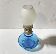 Antique Miniature Oil Lamp Royal Blue Glass Lantern Tulip Globe picture