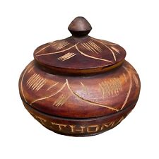St. Thomas Island  Bowl Hand Carved Wood Lid Brown Trinket Box Souvenir 4