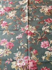 Antique French Floral Roses Cotton Fabric ~ Red Pink on Drab Green picture