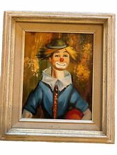Kitsch French Sad Clown in Bowler Hat Vintage 1970s Framed Picture 12.5” X 14.5” picture