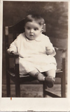 c1910 Portrait Chubby Toddler in White Dress on Chair. RPPC. Unposted picture