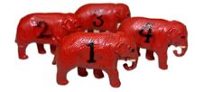 4 Red Elephants Numbered Toys Figurines in Box Vintage Hard Plastic picture