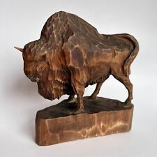 Rare 1970 Vintage Collectible Art Wood Figure Statue Hand Carved Bison Ukraine picture