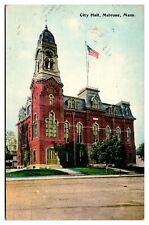 1912 City Hall, Street Scene, Flag, Melsrose, MA Postcard picture