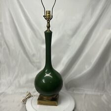 Vintage MCM Green Glass Table Lamp - Works picture