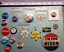 Lot of 16 Vintage Political Buttons Pins Badges 1950s, 1960s, 1970s, 1980s picture