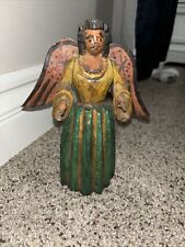 ANTIQUE OLD MEXICAN HAND CARVED POLYCHROMATIC WOOD STATUE WINGED ANGEL picture