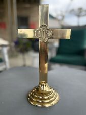 Vintage Altar Cross Solid Brass 20” tall x 11” wide x 7.5” base. Heavy Beautiful picture