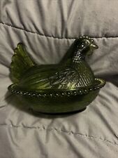 Antique Green Hen On Nest Indiana Glass picture