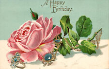 C 1908 PC GREETINGS A HAPPY JUNE BIRTHDAY  FLOWER ROSE BIRTHSTONE ALEXANDRITE * picture