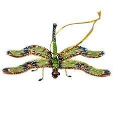 Cloisonne Enameled Metal Articulated Dragonfly Ornament Moving Wings Blue/Green picture