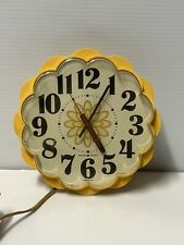 Vintage MCM General Electric Yellow Daisy Wall Clock Works Retro Cottagecore picture