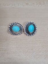 NAVAJO QT STERLING SILVER TURQUOISE EARRINGS Feather Flower Native American VTG  picture
