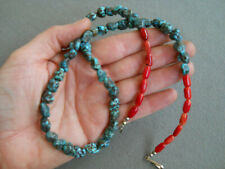 Southwestern Native American Santo Domingo Turquoise Nugget Coral Bead Necklace picture