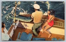 Apopka FL Florida Postcard Landing a Sailfish Bathing Beauty on Boat Fishing picture