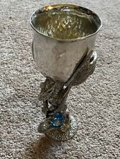 Fellowship Foundry Platinum Dragon Pewter Goblet New, with Blue Crystal picture