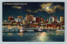 Tampa FL-Florida, Skyline By Moonlight, Vintage Postcard picture