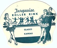 MJS Signed 1940s Roller Skating Rink Sticker Label Turquoise Glasco KS s19 picture