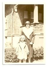 1930s Real VTG Photo Mother Daughter House Waiting for Auto Snapshot 2.25 x 3.25 picture