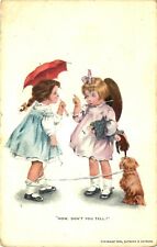 NOW DON'T YOU TELL, ARTIST SIGNED, BESSE PEASE GUTMANN, VINTAGE POSTCARD picture