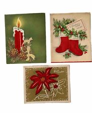 Vintage 40s-50s Christmas Cards Candle Boots & Chrysanthemum Lot Of 3 (used) picture