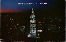 Postcard Philadelphia PA Night City Hall Clock Tower William Penn Statue 1976 picture