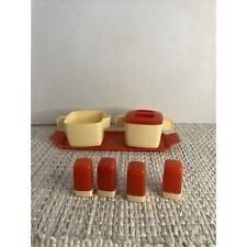 Vintage Federal Tool Corp. red, cream plastic salt pepper sugar creamer tray set picture