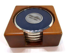 Retro 2011 Right Pointe Concrete Products Heavy Metal Coaster Set in Wood Holder picture
