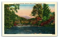 Postcard An Old-Fashioned Swinging Bridge across a Mountain Creek, linen X5 picture