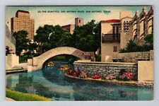 San Antonio TX-Texas, Beautiful San Antonio River, Vintage c1942 Postcard picture