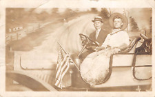 RPPC Studio Portrait Man Women Old Car American Flag Pittsburgh c1910 Postcard picture