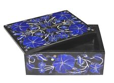 Lapis Lazuli Stone Inlay Work Jewelry Box Black Marble Rectangle Medicine Box picture