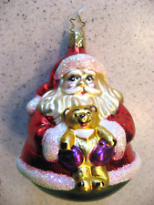 Vintage Inge Glas Roly Poly Santa Claus with Teddy Bear Glass Christmas Ornament picture