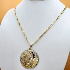 Tri Color Gold Plated Our Lady - Virgen Guadalupe Pendant & Chain. Oro Laminado picture
