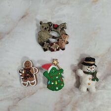 Lot of 4 Vintage Christmas Pins Hallmark +Other Tree Snowman Gingerbread Man Toy picture