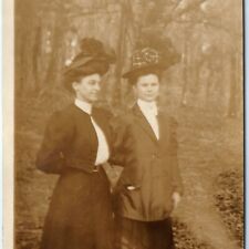 ID'd c1910s Beautiful Women Lady Woods RPPC Hats Real Photo Ethel C Bingham A140 picture