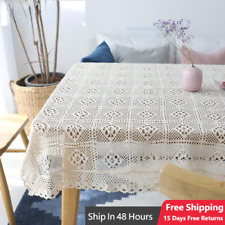 Vintage Cotton Linen White Lace Cotton Crochet Tablecloth Rectangle Table Cloth  picture