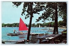 c1950's Devil's Lake Pleasant Drive Sailboat Manitou Beach Michigan MI Postcard picture